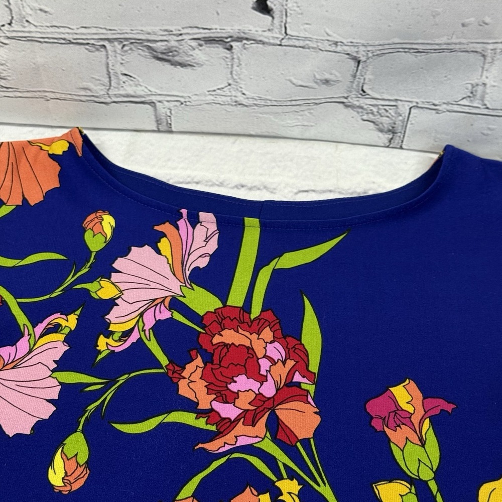 Ronni Nicole Shift Dress Womens 4 Cobalt Blue Floral Cocktail Stretch 3/4 Sleeve - Picture 13 of 16